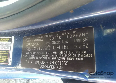 2007 Hyundai Accent Gls from USA, damaged, VIN KMHCN46CX7U091655